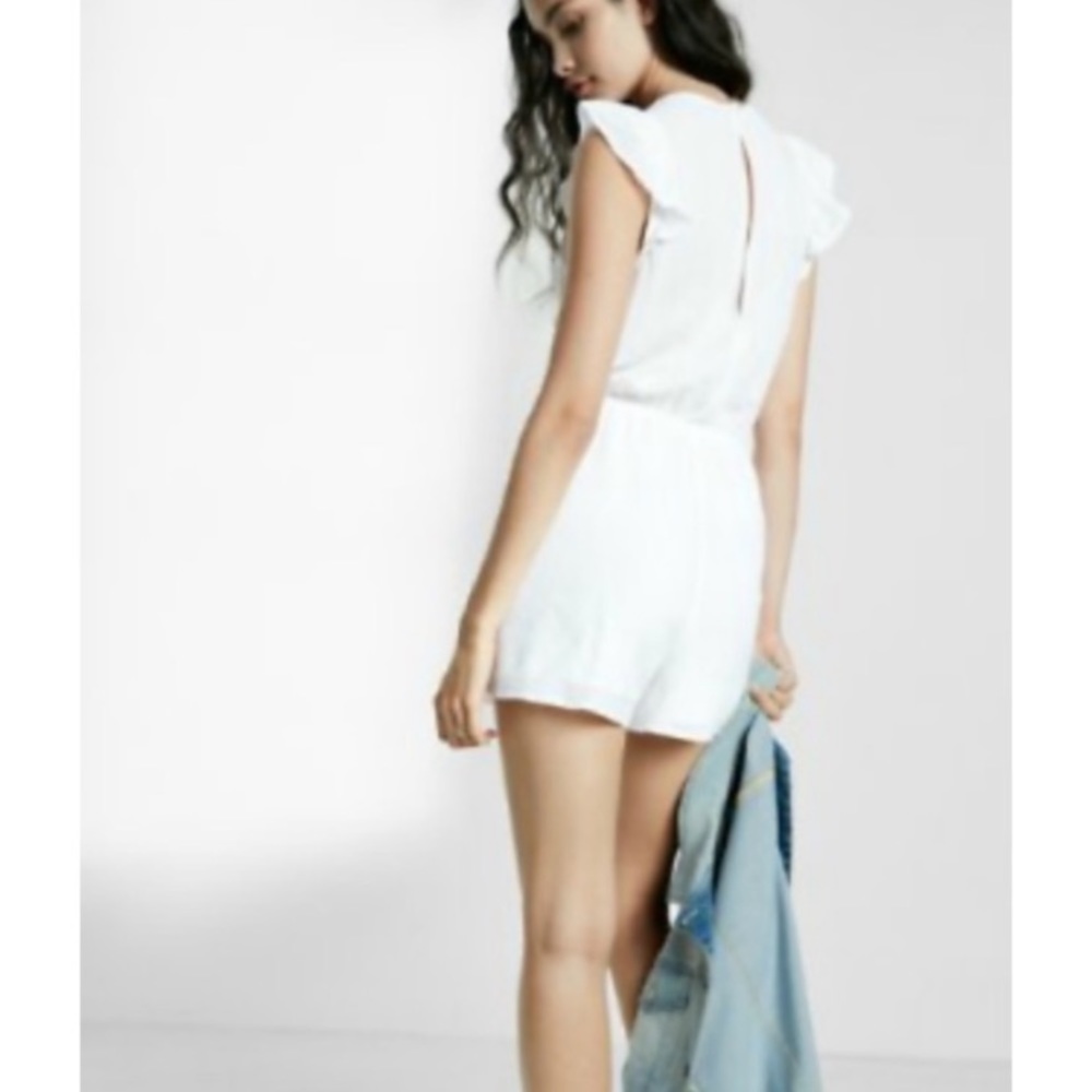 Express White Ruffle Front Romper - Picture 3 of 4